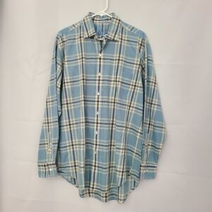 J McLaughlin Blue Plaid Button Up Long Sleeves Shirt Sz M
